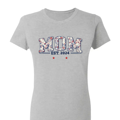 Grandma Est. Shirt – Personalized Floral Patriotic T-Shirt with Grandkids’ Names, 4th of July Gift for Nana, Mimi, Mom, Grandma  Ezcustomize
