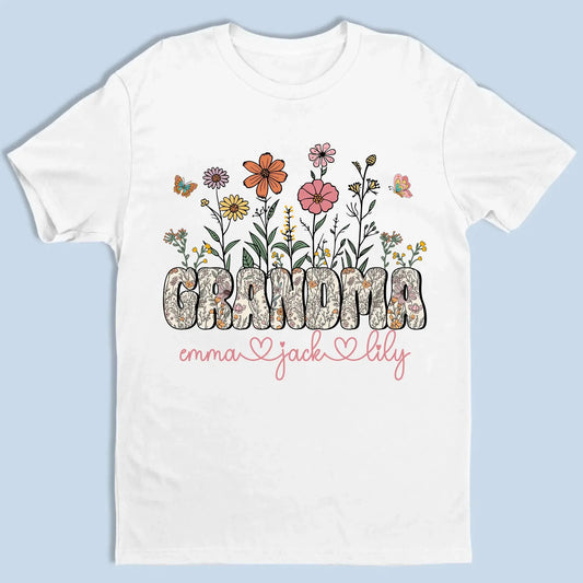 Grandma Floral Shirt with Names – Personalized Flower Garden T-Shirt Gift for Grandma, Nana, Mimi or Gigi  Ezcustomize