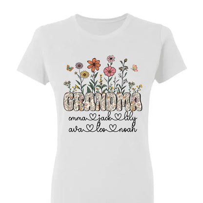 Grandma Floral Shirt with Names – Personalized Flower Garden T-Shirt Gift for Grandma, Nana, Mimi or Gigi  Ezcustomize
