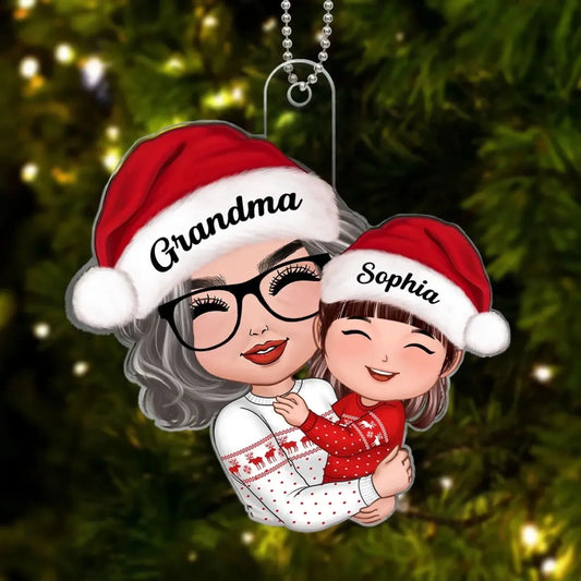 Grandma Hugging Grandkid – Personalized Acrylic Ornament – Heartwarming Christmas Gift for Grandma, Granddaughter & Grandson  Ezcustomize