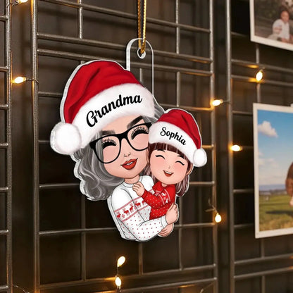 Grandma Hugging Grandkid – Personalized Acrylic Ornament – Heartwarming Christmas Gift for Grandma, Granddaughter & Grandson  Ezcustomize