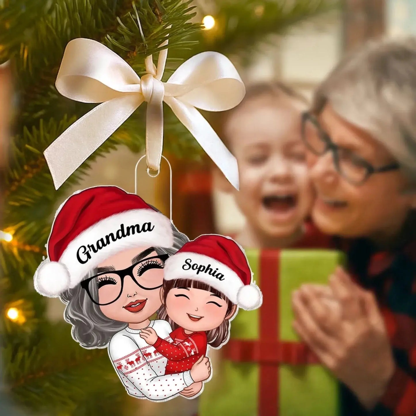 Grandma Hugging Grandkid – Personalized Acrylic Ornament – Heartwarming Christmas Gift for Grandma, Granddaughter & Grandson  Ezcustomize