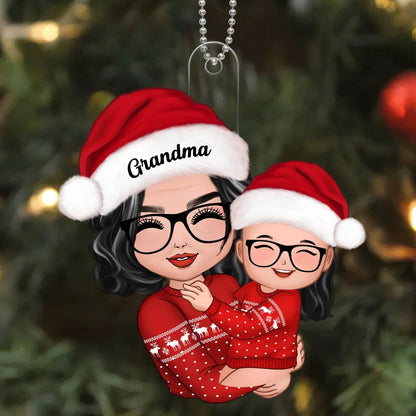 Grandma Hugging Grandkid – Personalized Acrylic Ornament – Heartwarming Christmas Gift for Grandma, Granddaughter & Grandson  Ezcustomize