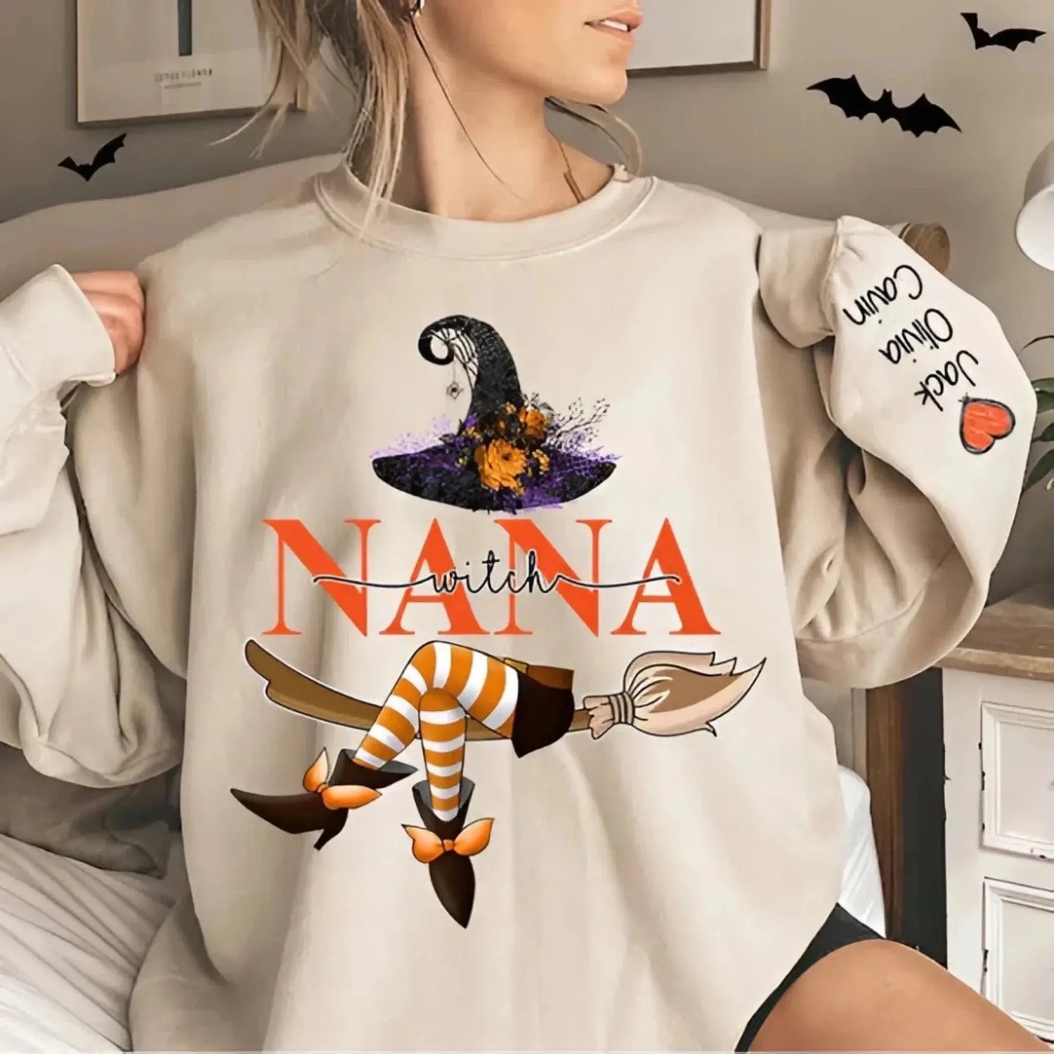 Grandma Life Witch Halloween Design – Personalized Sweatshirt with Kids’ Names – Fun Spooky Gift for Grandma, Nana or Mimi  Ezcustomize