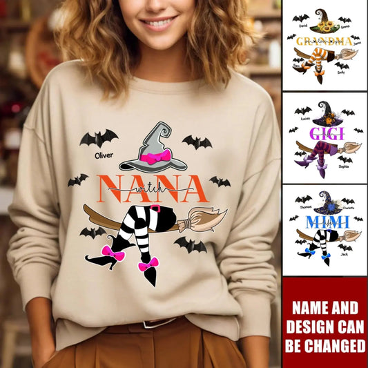 Grandma Life Witch Theme – Personalized Halloween Sweatshirt with Kids’ Names – Cute Spooky Season Gift for Grandma, Nana or Mimi  Ezcustomize