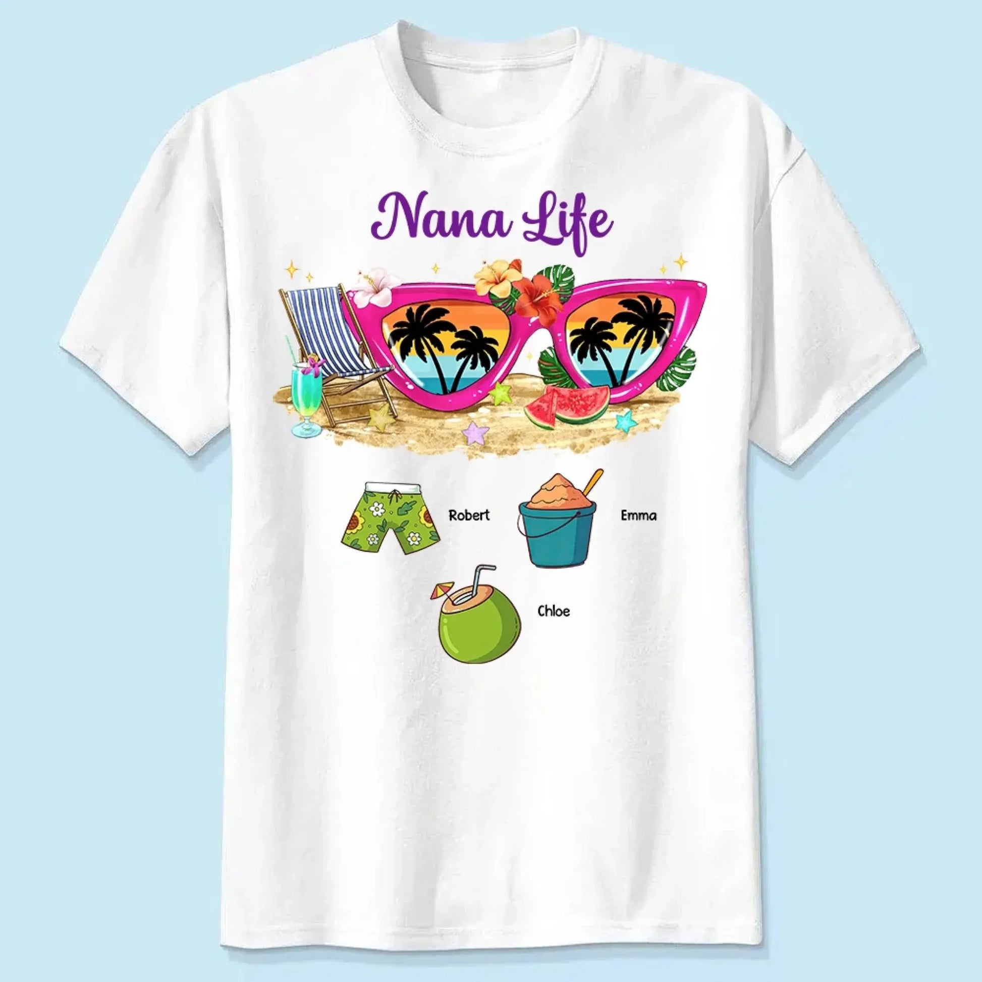 Grandma Life with Sunglasses & Beach Vibes – Personalized Custom T-Shirt – Fun Summer Gift for Grandma, Nana, Mimi, Mom or Wife  Ezcustomize