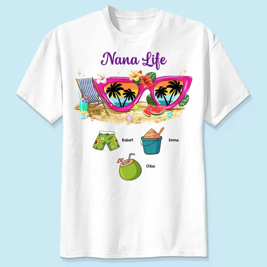 Grandma Life with Sunglasses & Beach Vibes – Personalized Custom T-Shirt – Fun Summer Gift for Grandma, Nana, Mimi, Mom or Wife  Ezcustomize