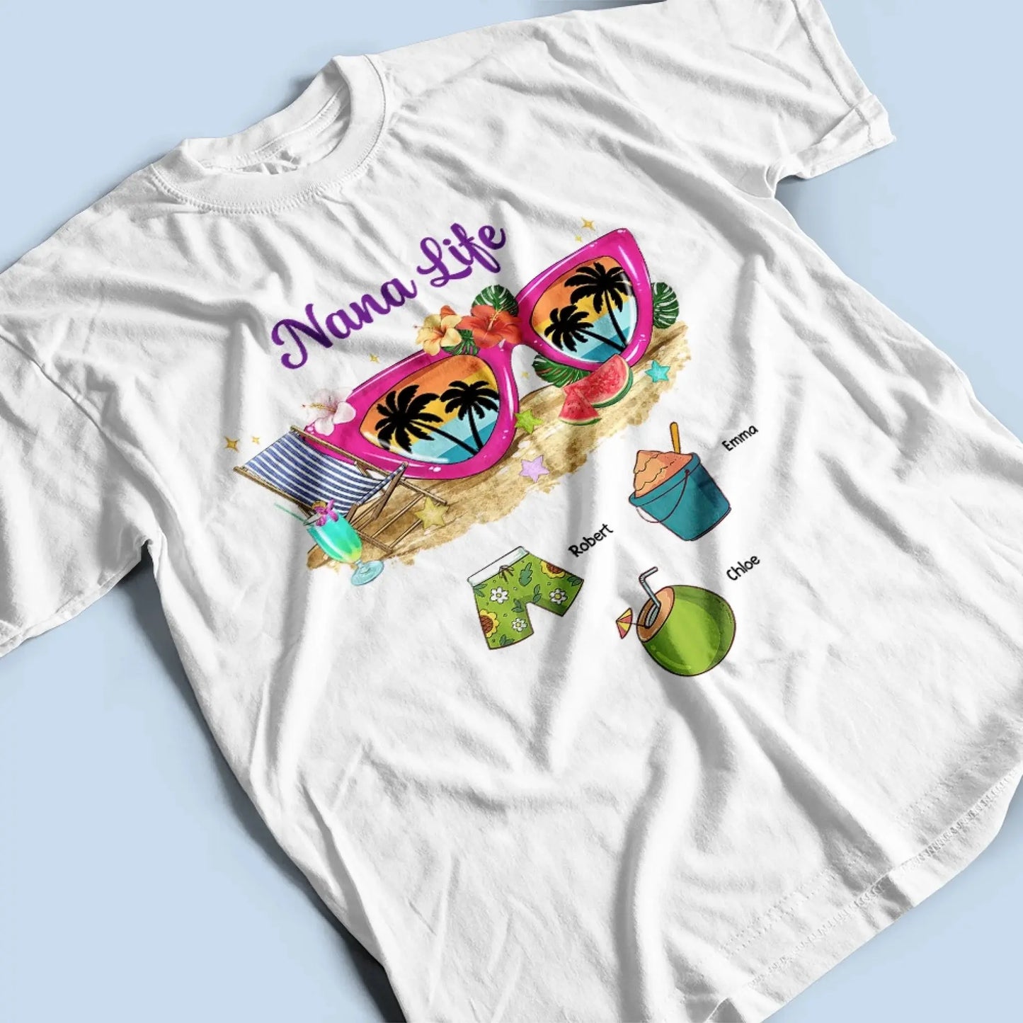 Grandma Life with Sunglasses & Beach Vibes – Personalized Custom T-Shirt – Fun Summer Gift for Grandma, Nana, Mimi, Mom or Wife  Ezcustomize