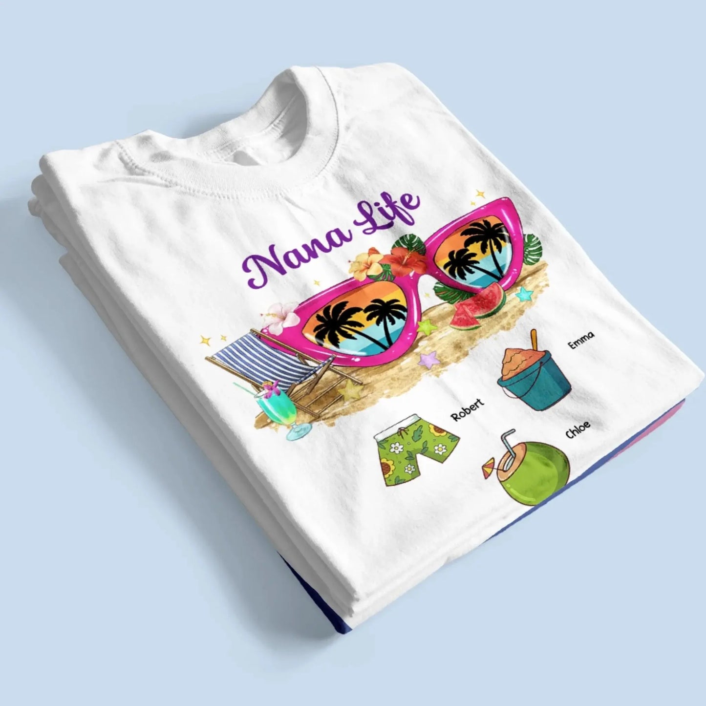 Grandma Life with Sunglasses & Beach Vibes – Personalized Custom T-Shirt – Fun Summer Gift for Grandma, Nana, Mimi, Mom or Wife  Ezcustomize