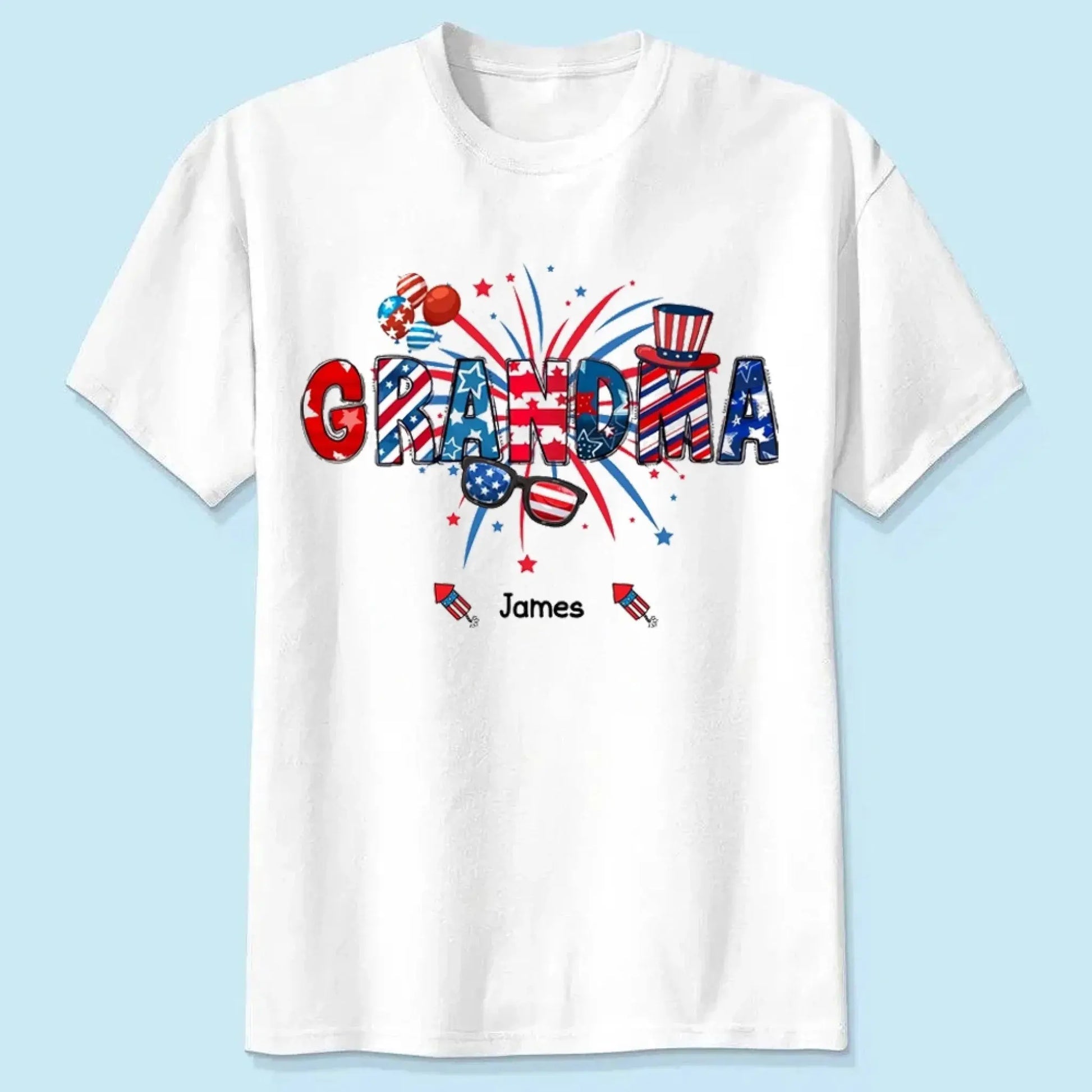 Grandma Patriotic 4th of July - Personalized T-Shirt, Gift for Grandma/Mom/Wife, Independence Day Shirt  Ezcustomize