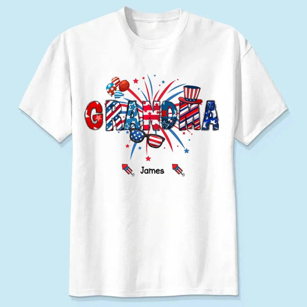 Grandma Patriotic 4th of July - Personalized T-Shirt, Gift for Grandma/Mom/Wife, Independence Day Shirt