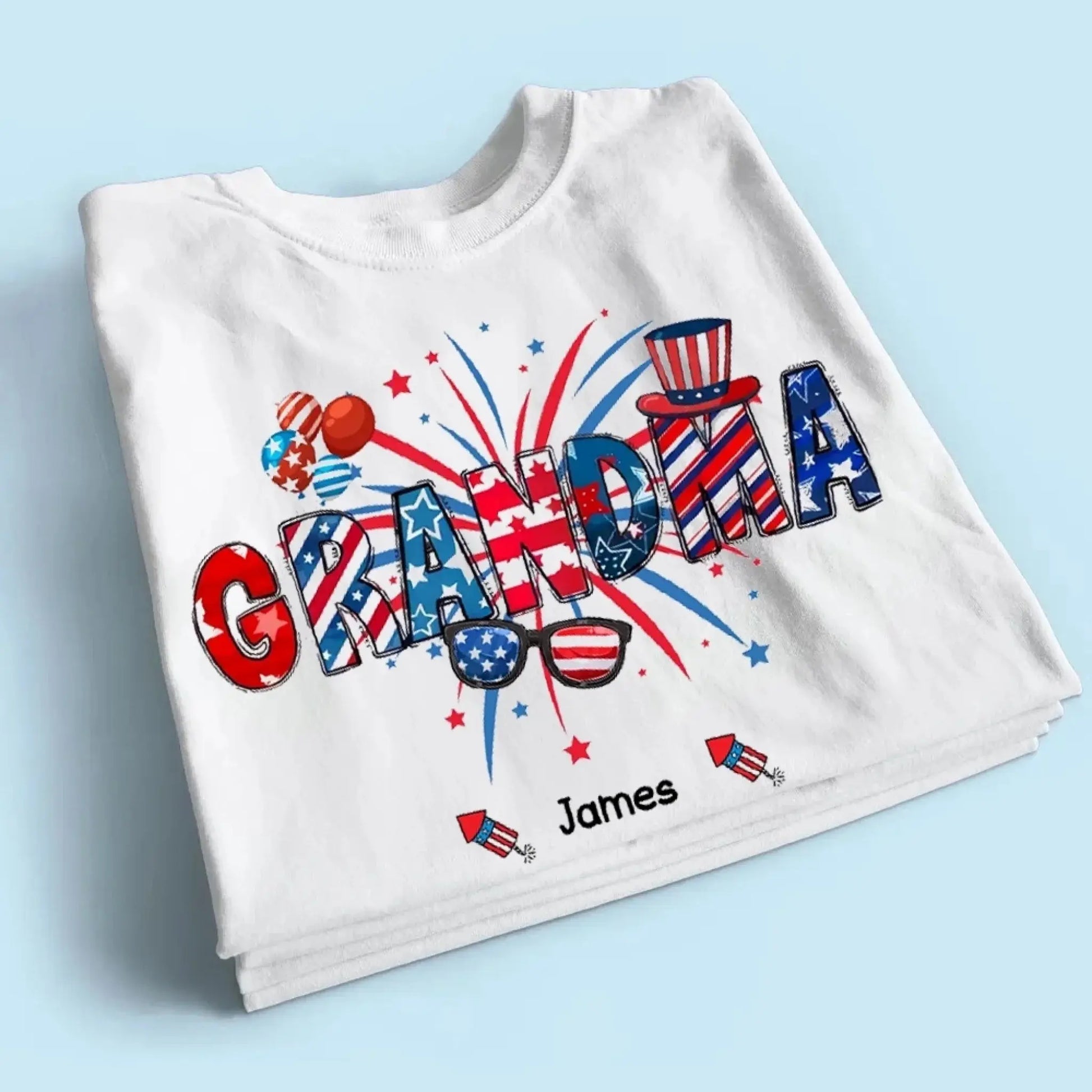 Grandma Patriotic 4th of July - Personalized T-Shirt, Gift for Grandma/Mom/Wife, Independence Day Shirt  Ezcustomize