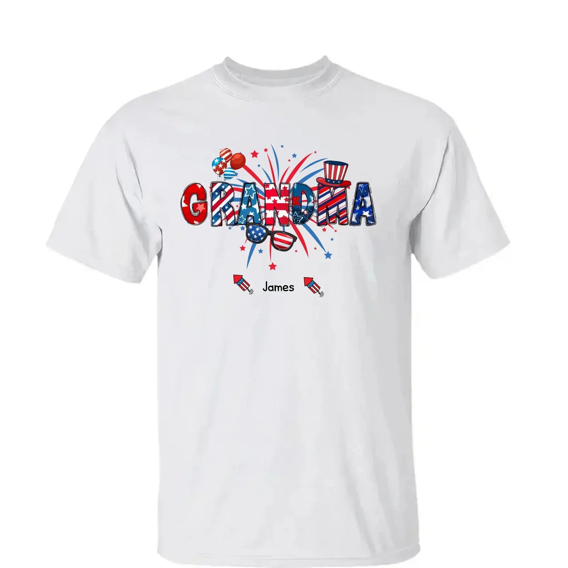 Grandma Patriotic 4th of July - Personalized T-Shirt, Gift for Grandma/Mom/Wife, Independence Day Shirt  Ezcustomize