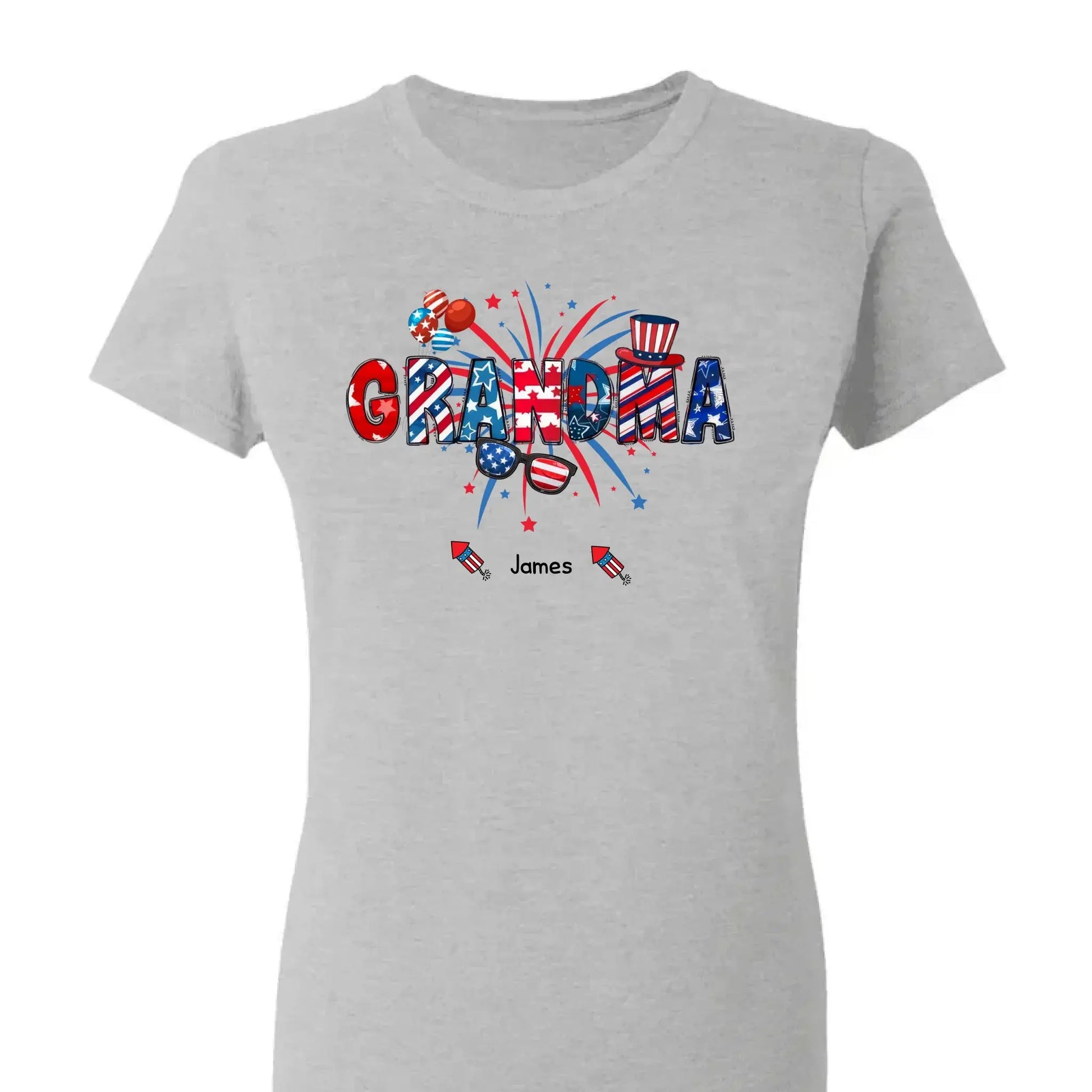 Grandma Patriotic 4th of July - Personalized T-Shirt, Gift for Grandma/Mom/Wife, Independence Day Shirt  Ezcustomize