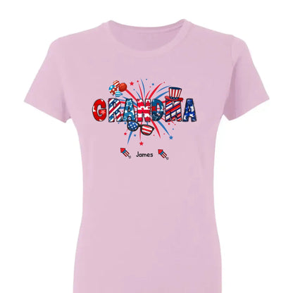 Grandma Patriotic 4th of July - Personalized T-Shirt, Gift for Grandma/Mom/Wife, Independence Day Shirt  Ezcustomize