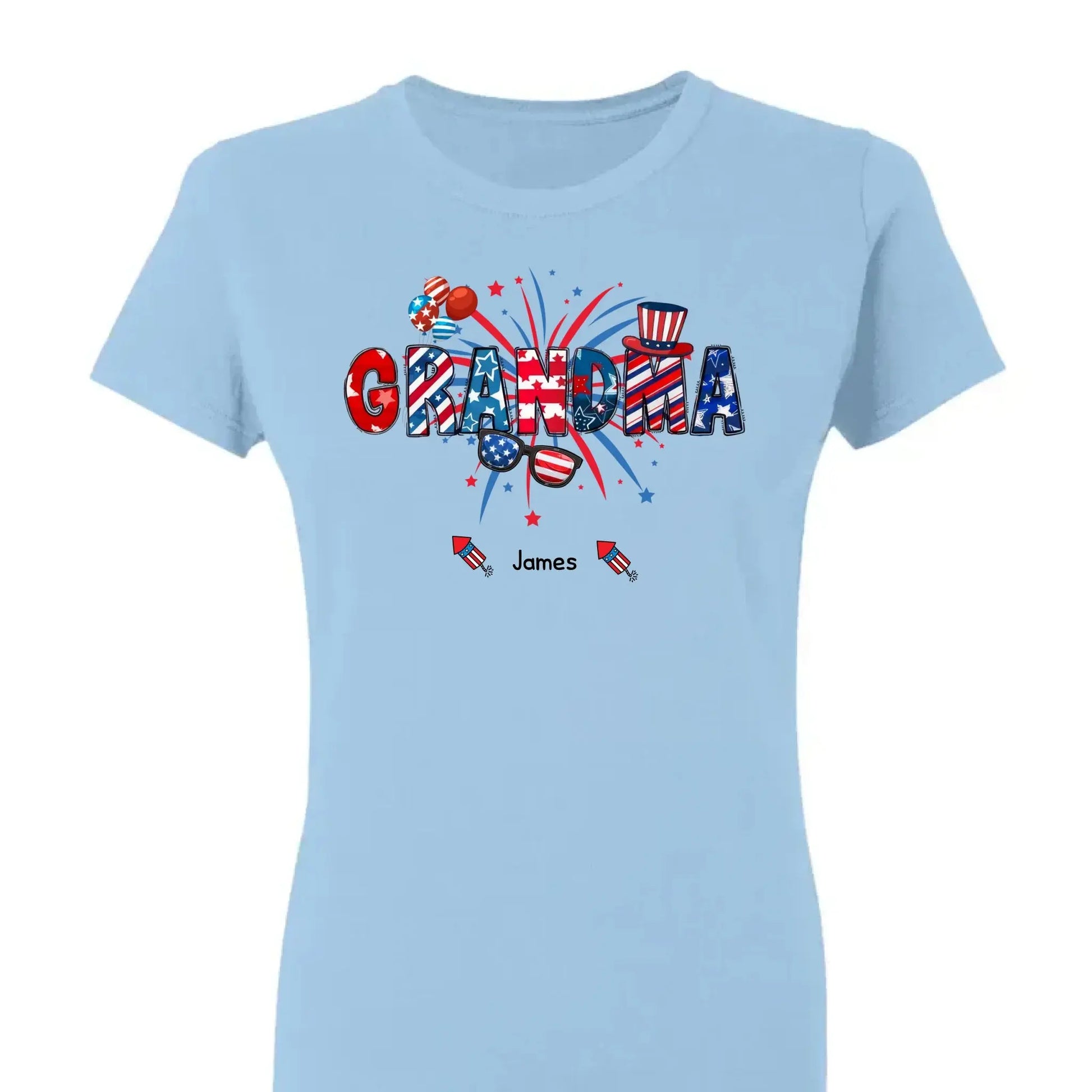 Grandma Patriotic 4th of July - Personalized T-Shirt, Gift for Grandma/Mom/Wife, Independence Day Shirt  Ezcustomize