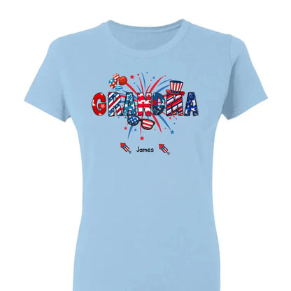 Grandma Patriotic 4th of July - Personalized T-Shirt, Gift for Grandma/Mom/Wife, Independence Day Shirt  Ezcustomize