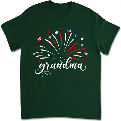 Grandma & Kids Firework Shirt – Personalized Patriotic T-Shirt – Custom 4th of July Gift with American Theme for Grandma or Nana  Ezcustomize