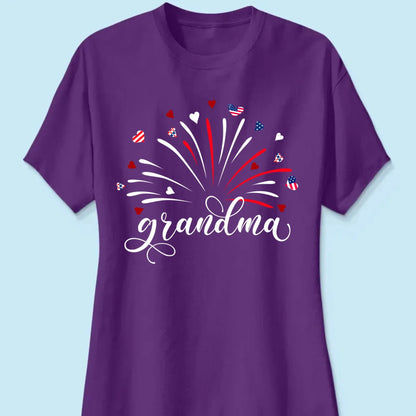 Grandma & Kids Firework Shirt – Personalized Patriotic T-Shirt – Custom 4th of July Gift with American Theme for Grandma or Nana  Ezcustomize