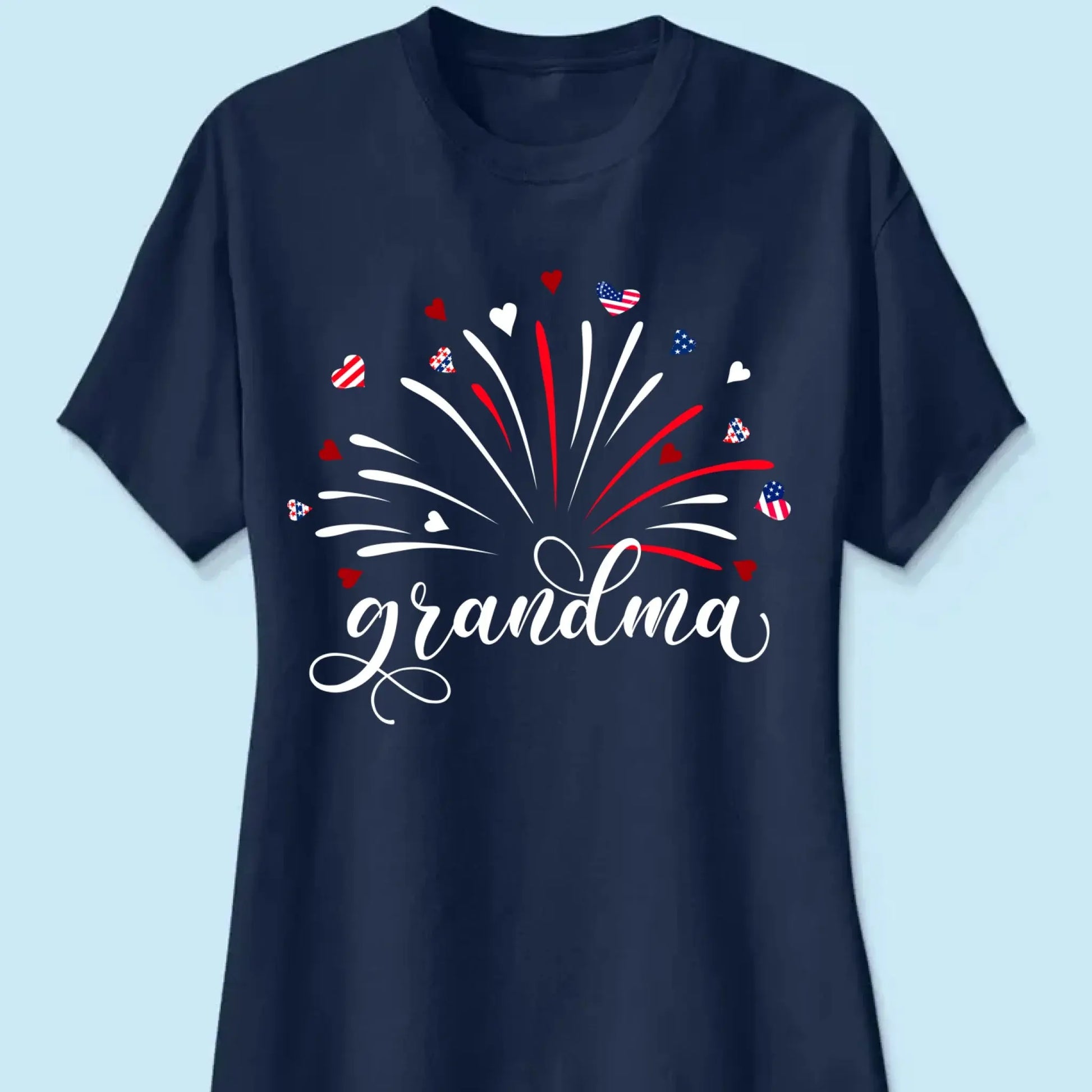 Grandma & Kids Firework Shirt – Personalized Patriotic T-Shirt – Custom 4th of July Gift with American Theme for Grandma or Nana  Ezcustomize