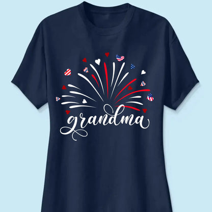 Grandma & Kids Firework Shirt – Personalized Patriotic T-Shirt – Custom 4th of July Gift with American Theme for Grandma or Nana  Ezcustomize