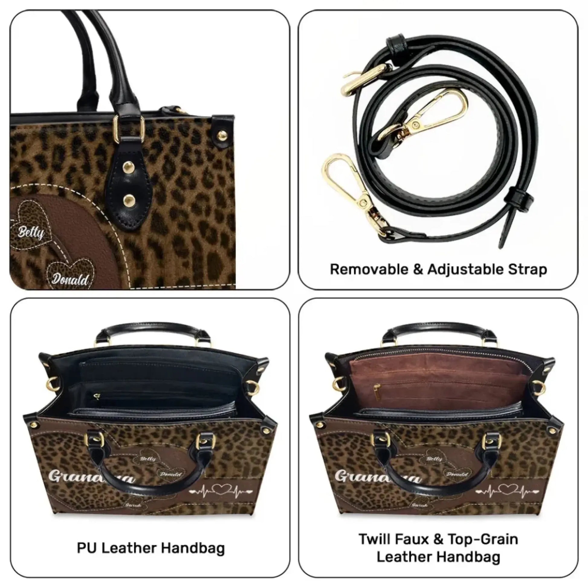 Grandma & Mom Sweethearts Personalized Leather Bag - Custom Name Handbag, Unique Mother’s Day Gift for Mom & Grandma  Ezcustomize