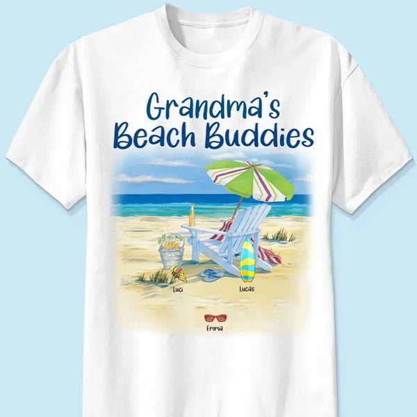 Grandma’s Beach Buddies Shirt – Personalized T-Shirt with Grandkids’ Names – Gift for Grandma or Mom on Birthday, Mother’s Day