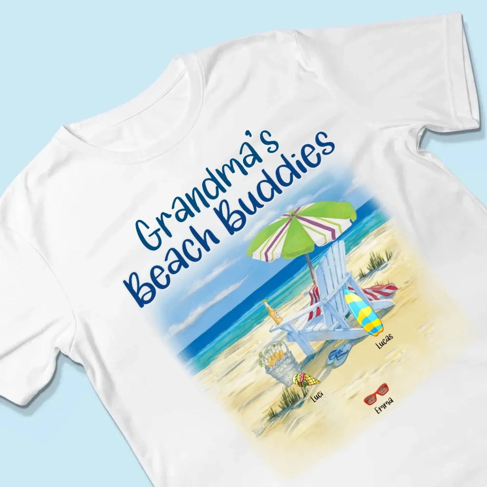 Grandma’s Beach Buddies Shirt – Personalized T-Shirt with Grandkids’ Names – Gift for Grandma or Mom on Birthday, Mother’s Day  Ezcustomize