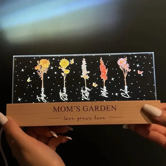 Grandma‘s Garden Birth Month Flowers Personalized Acrylic Block LED Night Light, Christmas Gift For Grandma, Mom, Auntie, Sister  Ezcustomize