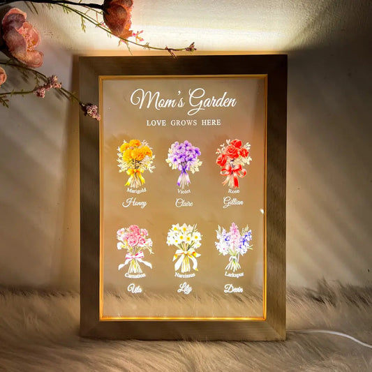 Grandma‘s Garden Birth Month Flowers Personalized Frame Lamp, Christmas Gift For Grandma, Mom, Auntie, Sister  Ezcustomize
