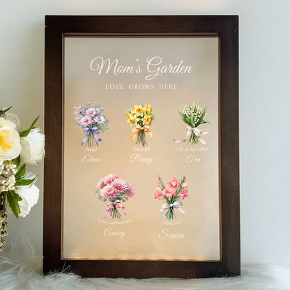 Grandma‘s Garden Birth Month Flowers Personalized Frame Lamp, Christmas Gift For Grandma, Mom, Auntie, Sister  Ezcustomize