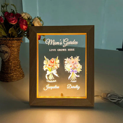 Grandma‘s Garden Birth Month Flowers Personalized Frame Lamp, Christmas Gift For Grandma, Mom, Auntie, Sister  Ezcustomize