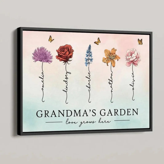 Grandma’s Garden Personalized Wall Art – Custom Birth Month Flower Poster Gift from Grandkids, Floral Mother’s Day Gift for Grandma, Nana  Ezcustomize