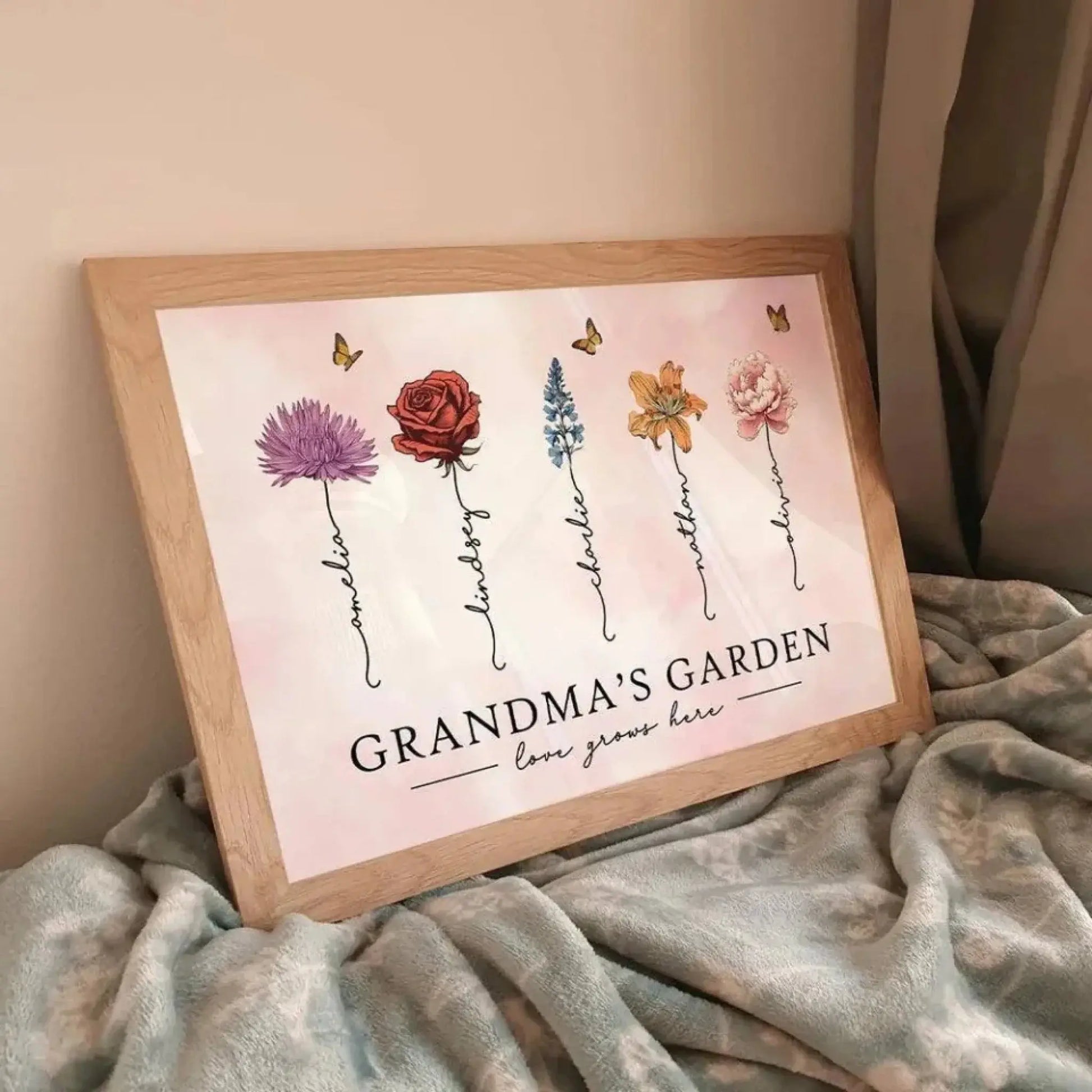 Grandma’s Garden Personalized Wall Art – Custom Birth Month Flower Poster Gift from Grandkids, Floral Mother’s Day Gift for Grandma, Nana  Ezcustomize