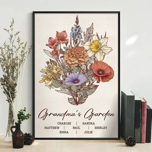 Grandma’s Garden with Birth Flowers – Personalized Poster/Canvas – Custom Family Name Gift for Grandma & Mother’s Day  Ezcustomize