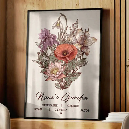 Grandma’s Garden with Birth Flowers – Personalized Poster/Canvas – Custom Family Name Gift for Grandma & Mother’s Day  Ezcustomize