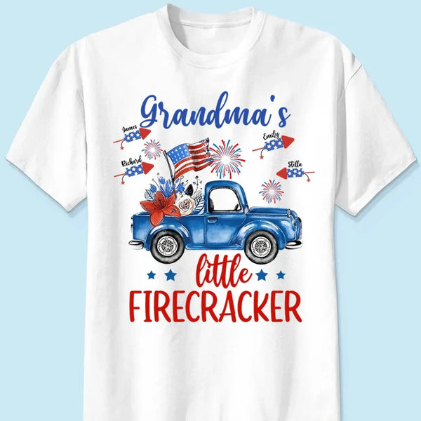 Grandma’s Little Firecrackers – 4th of July Patriotic Personalized T-Shirt – Custom Gift for Grandma, Nana, Mimi, or Mom