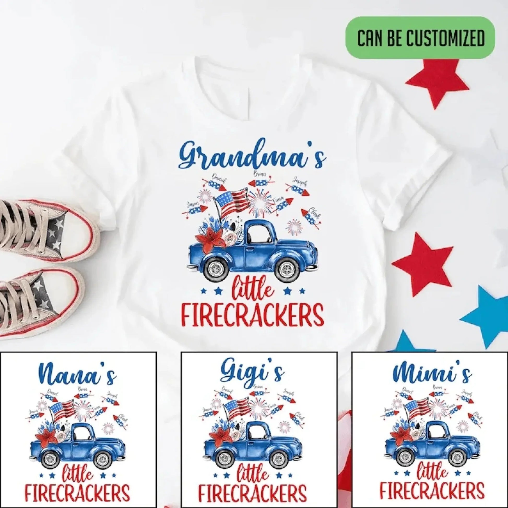 Grandma’s Little Firecrackers – 4th of July Patriotic Personalized T-Shirt – Custom Gift for Grandma, Nana, Mimi, or Mom  Ezcustomize