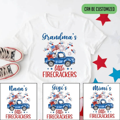 Grandma’s Little Firecrackers – 4th of July Patriotic Personalized T-Shirt – Custom Gift for Grandma, Nana, Mimi, or Mom  Ezcustomize