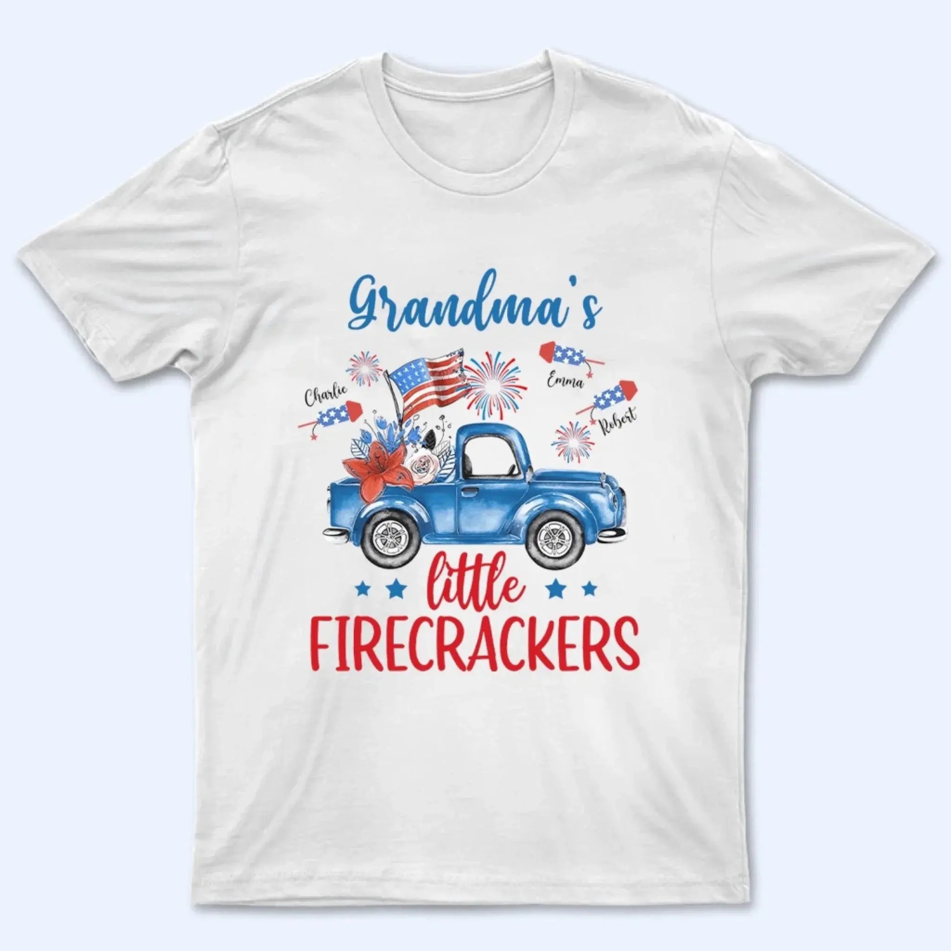 Grandma’s Little Firecrackers – 4th of July Patriotic Personalized T-Shirt – Custom Gift for Grandma, Nana, Mimi, or Mom  Ezcustomize