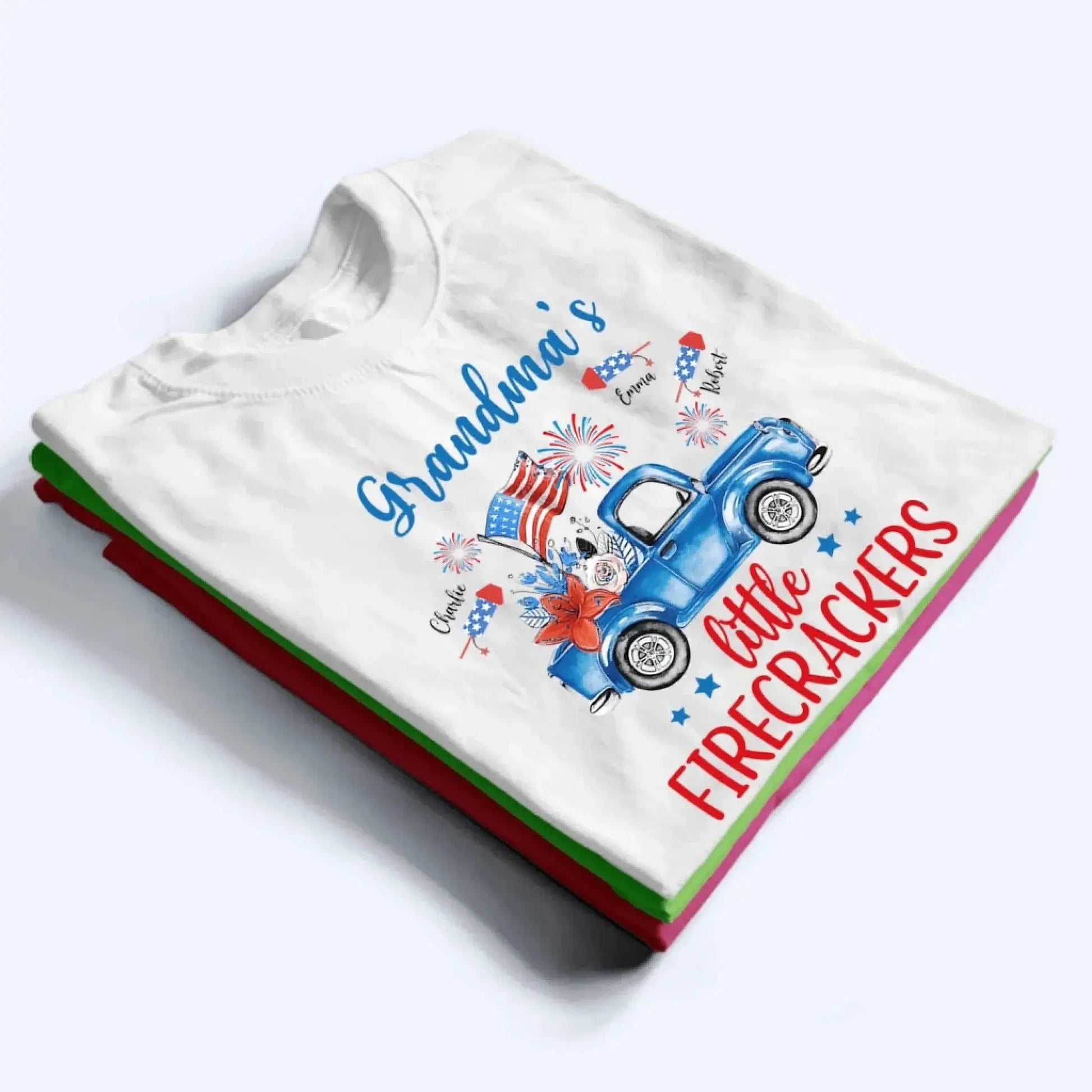 Grandma’s Little Firecrackers – 4th of July Patriotic Personalized T-Shirt – Custom Gift for Grandma, Nana, Mimi, or Mom  Ezcustomize