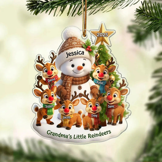 Grandma’s Little Reindeers Christmas Ornament – Personalized Acrylic Snowman Gift with Grandkids' Names and Year  Ezcustomize