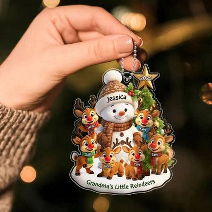 Grandma’s Little Reindeers Christmas Ornament – Personalized Acrylic Snowman Gift with Grandkids' Names and Year  Ezcustomize