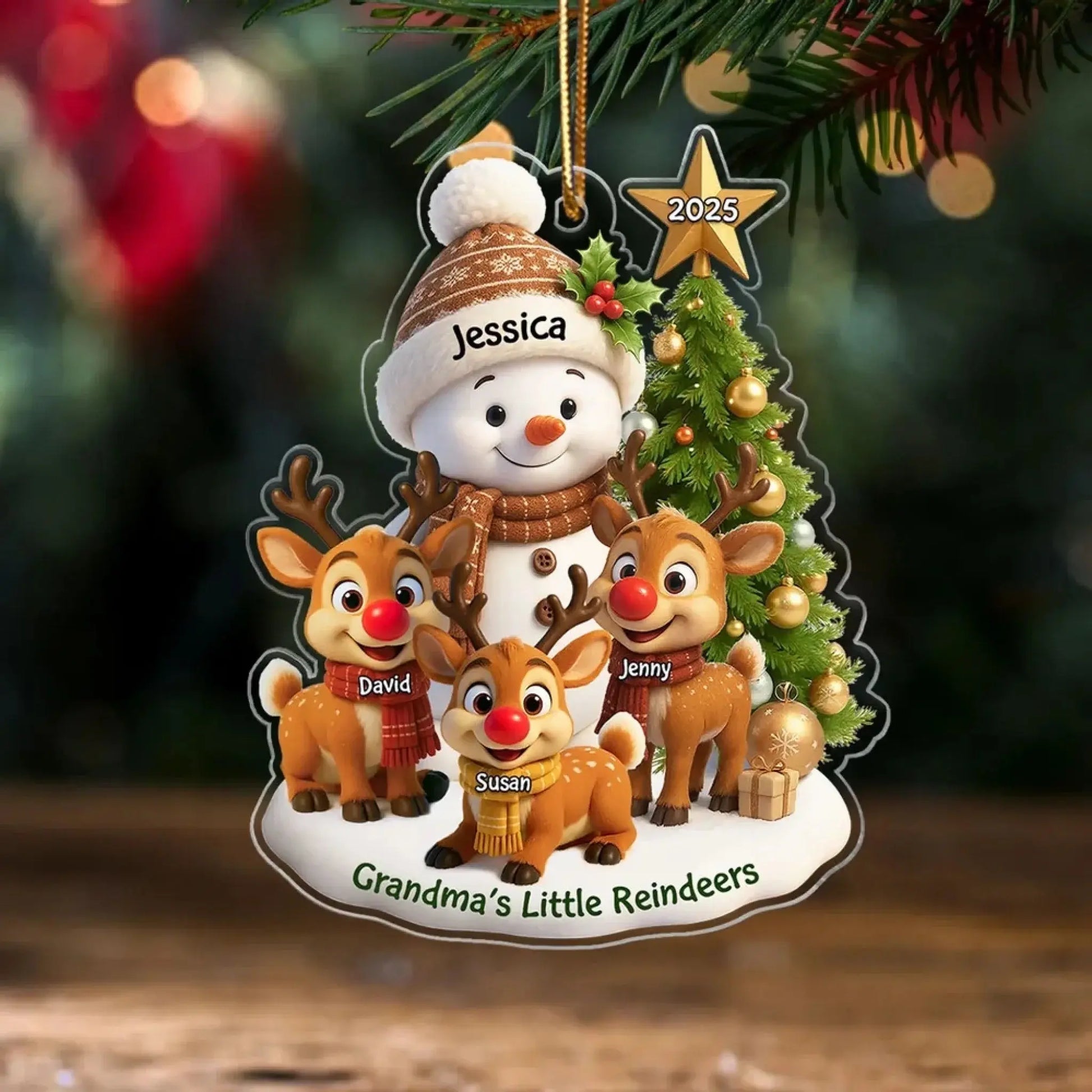 Grandma’s Little Reindeers Christmas Ornament – Personalized Acrylic Snowman Gift with Grandkids' Names and Year  Ezcustomize