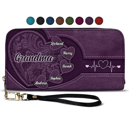 Grandma's Little Sweethearts - Personalized Leather Long Wallet - Gift for Mommy, Mother, Grandma, Gigi  Ezcustomize