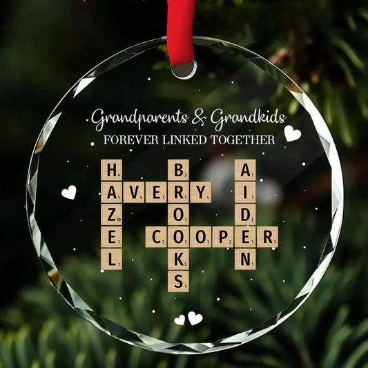 Grandpa, Grandma & Grandkids Forever Linked – Personalized Crossword Puzzle Glass Ornament – Meaningful Christmas Gift for Grandparents  Ezcustomize