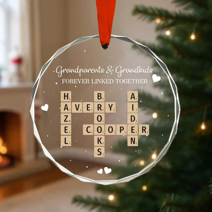 Grandpa, Grandma & Grandkids Forever Linked – Personalized Crossword Puzzle Glass Ornament – Meaningful Christmas Gift for Grandparents  Ezcustomize