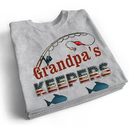 Grandpa’s Keeper Personalized Fishing Shirt – 4th of July Gift for Papa with Grandkids’ Names, Patriotic Custom Tee for Grandpa  Ezcustomize