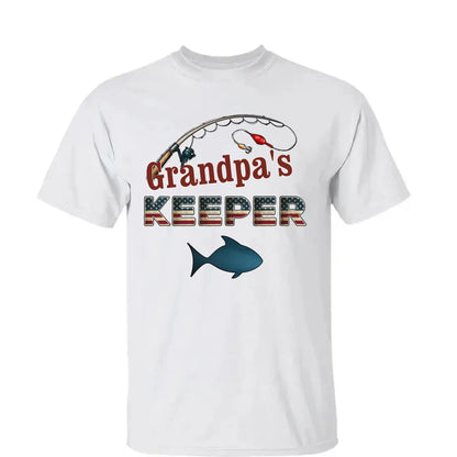 Grandpa’s Keeper Personalized Fishing Shirt – 4th of July Gift for Papa with Grandkids’ Names, Patriotic Custom Tee for Grandpa  Ezcustomize