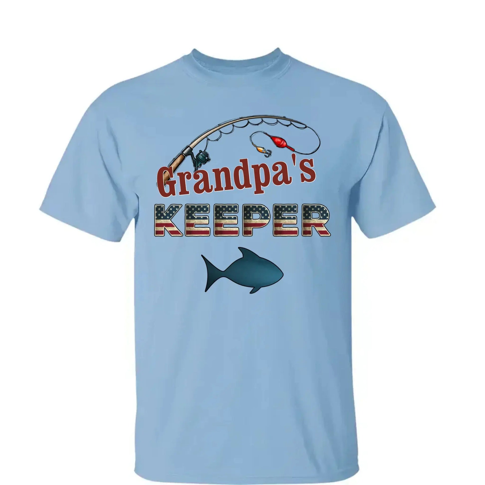 Grandpa’s Keeper Personalized Fishing Shirt – 4th of July Gift for Papa with Grandkids’ Names, Patriotic Custom Tee for Grandpa  Ezcustomize